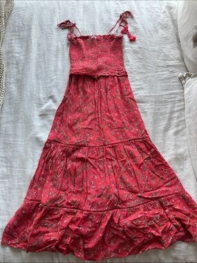 Lost + Wander Red Floral Smocked Maxi Dress